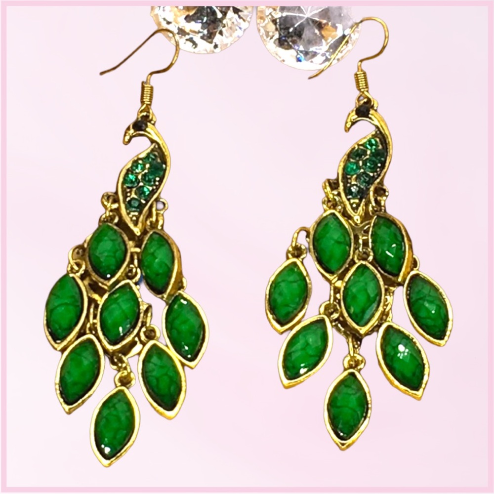 Green Peacock Earrings - Picture 10 of 11